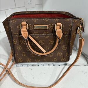 Adrienne Vittadini Brown and Tan Monogram Satchel bag